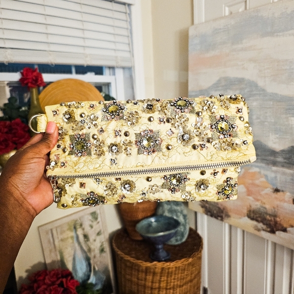 ASOS Yellow Multicolor Sequin & Rhinestone Embroidered Folded Clutch - Picture 12 of 15